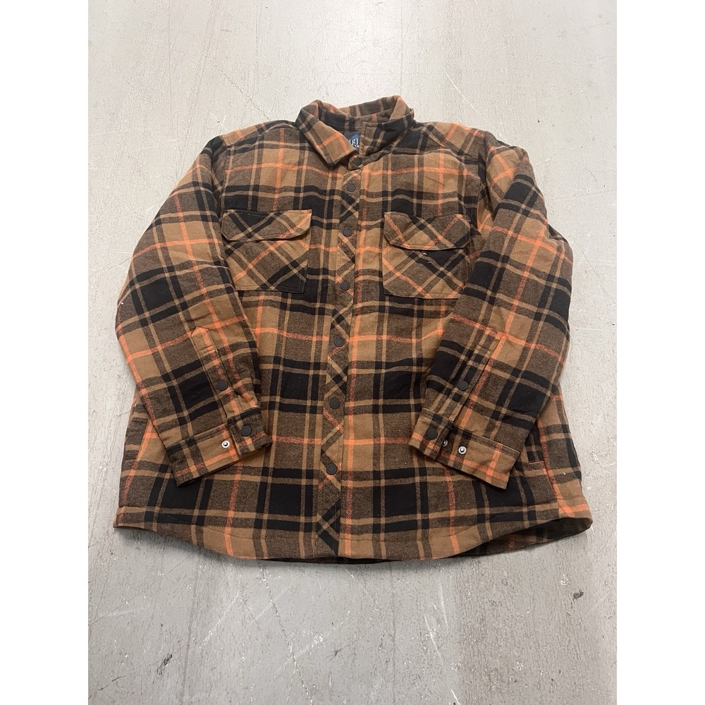 George Men's Size 2XL Brown Black and‎ Red Button-Up Flannel Chore Shacket Shirt